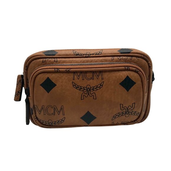 MCM Visetos Cognac Leather Aren Maxi Crossbody Wristlet - NWT - Picture 1 of 12